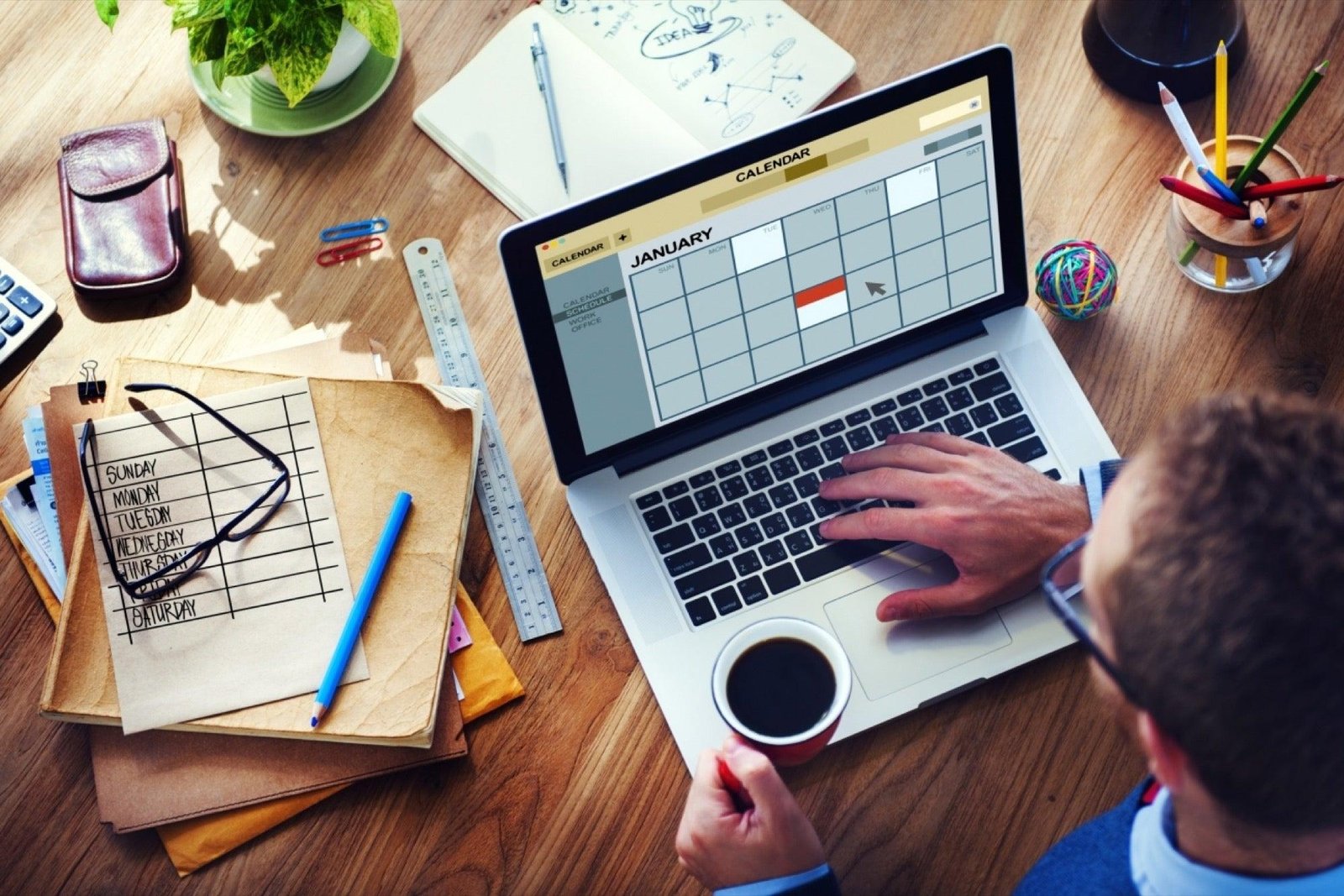 Busy professional balancing work and wellbeing during a hectic day
