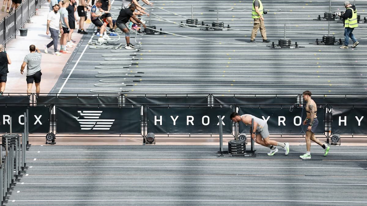 Hyrox athlete sled push and pull.