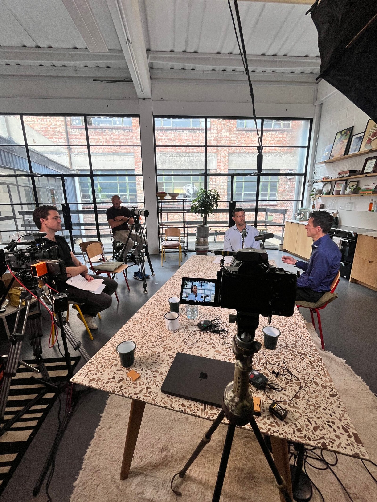 Behind the scenes of Jonathan Carter recording the Myota gut health podcast in a professional London studio.