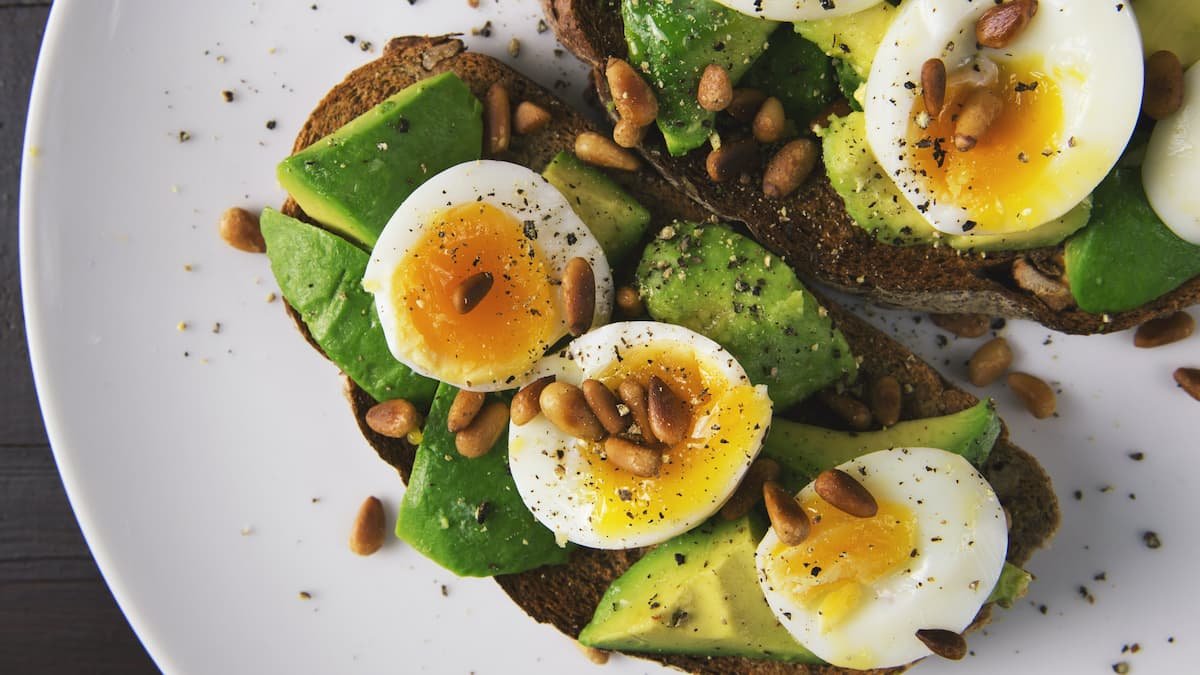 Avocado and eggs on toast are a great stress relieving food.